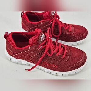 Vintage Cheeks Tony Little Womens 7.5M Shiny RED Shimmer Sparkly Running Shoes